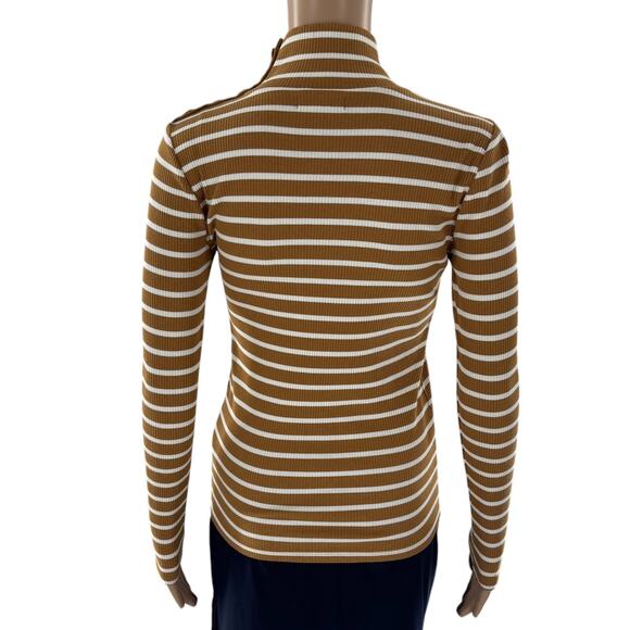 J. Crew Caramel Tan Striped Ribbed Gold Button Shoulder Top - Picture 7 of 10